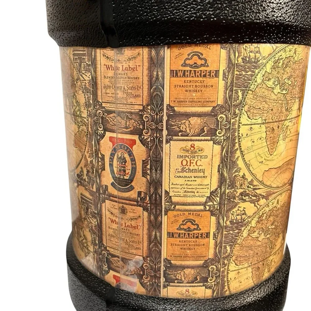 Kraftware Ice Bucket World Map Alcohol Advertising Man Cave USA Barware Vintage